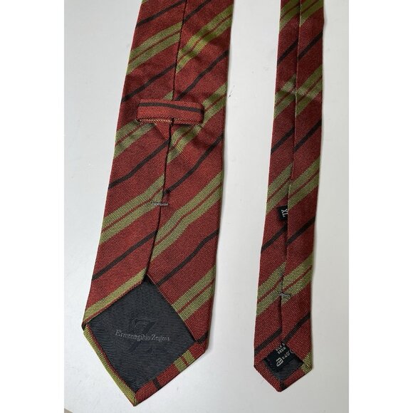 ERMENEGILDO ZEGNA Men's Silk Tie Red Striped Green 63” - Picture 7 of 9
